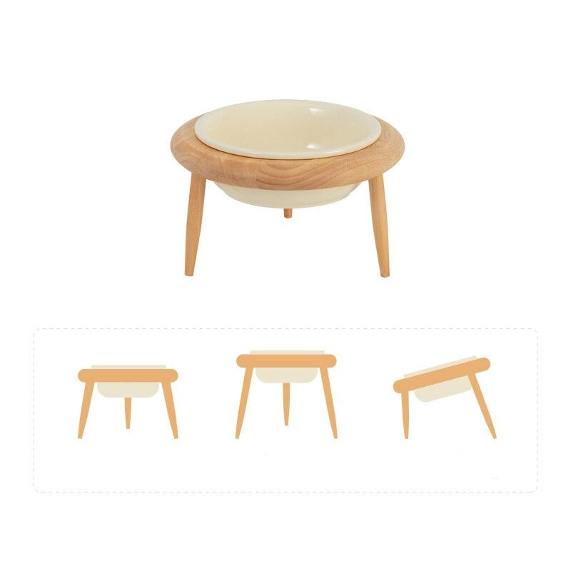 Comedouro de Madeira e Cerâmica Ajustável com Elevação