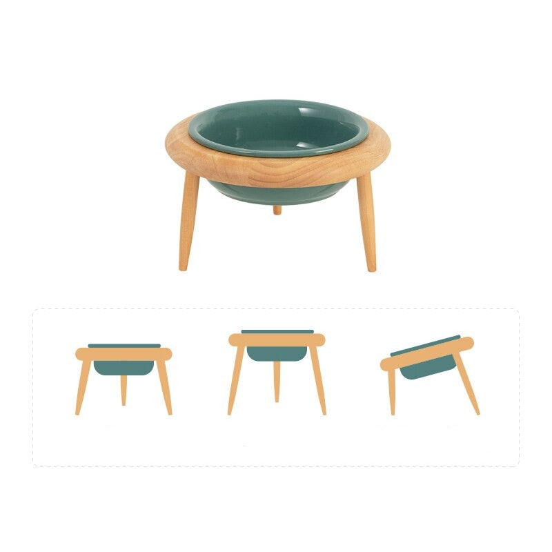 Comedouro de Madeira e Cerâmica Ajustável com Elevação