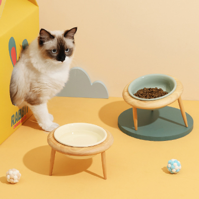 Comedouro de Madeira e Cerâmica Ajustável com Elevação