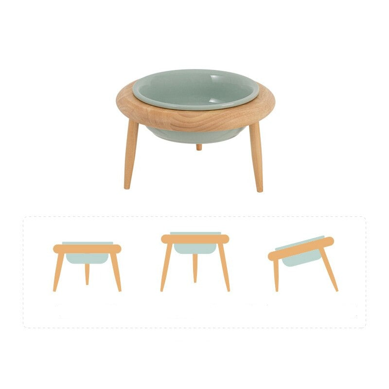 Comedouro de Madeira e Cerâmica Ajustável com Elevação